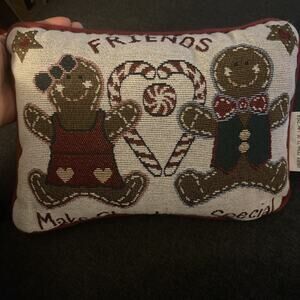Tapestry Gingerbread Boy Girl Friends Make Christmas Special Throw Pillow 12 x 8